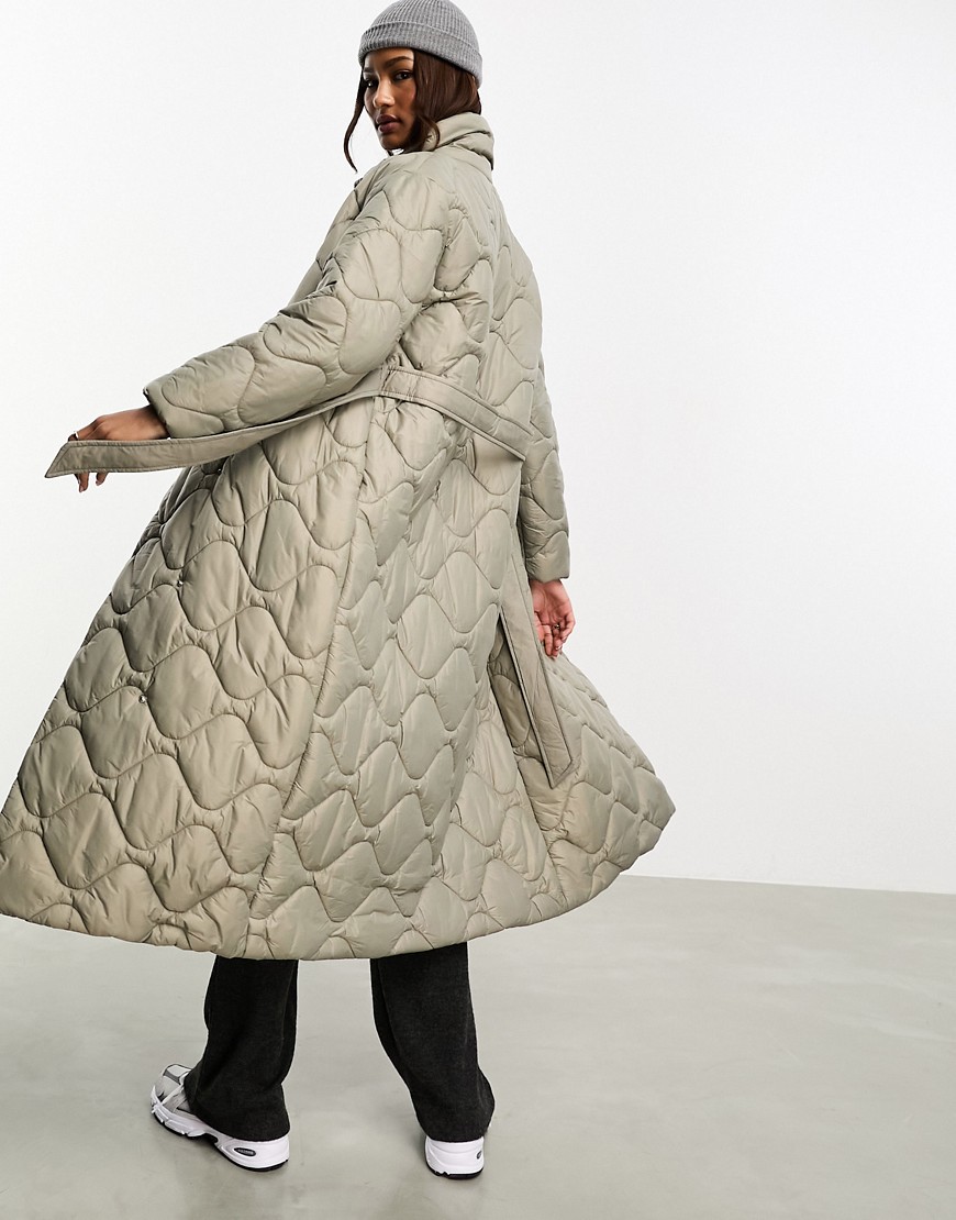 Vero Moda quilted high neck maxi puffer coat in stone