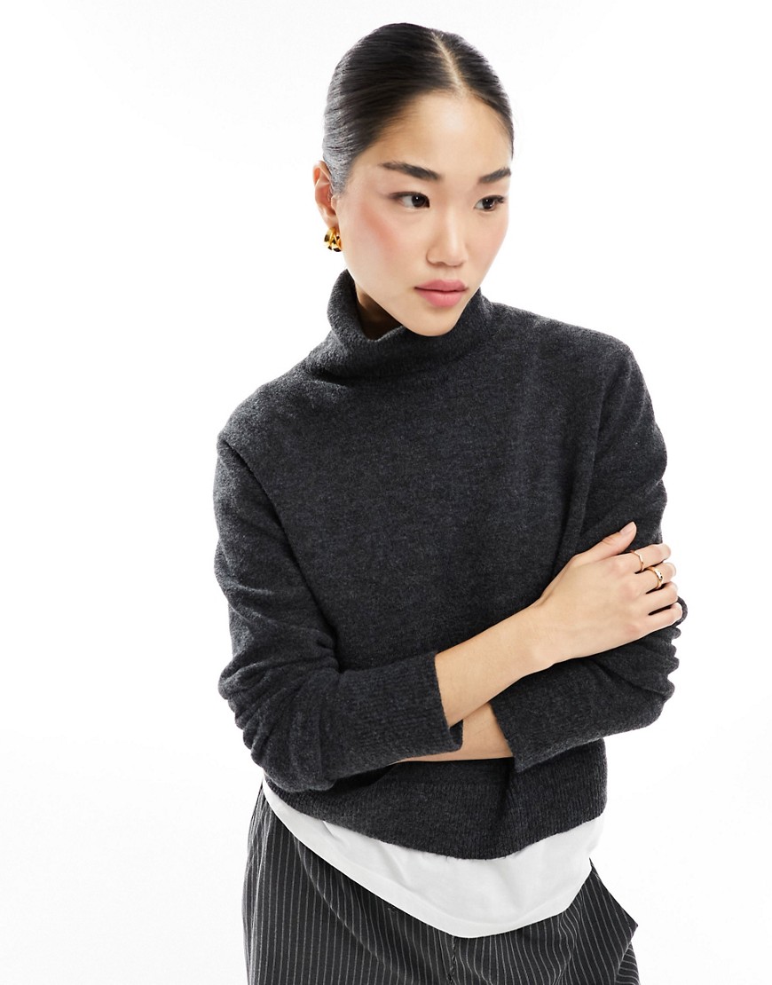 Weekday Ayla turtleneck sweater in black melange
