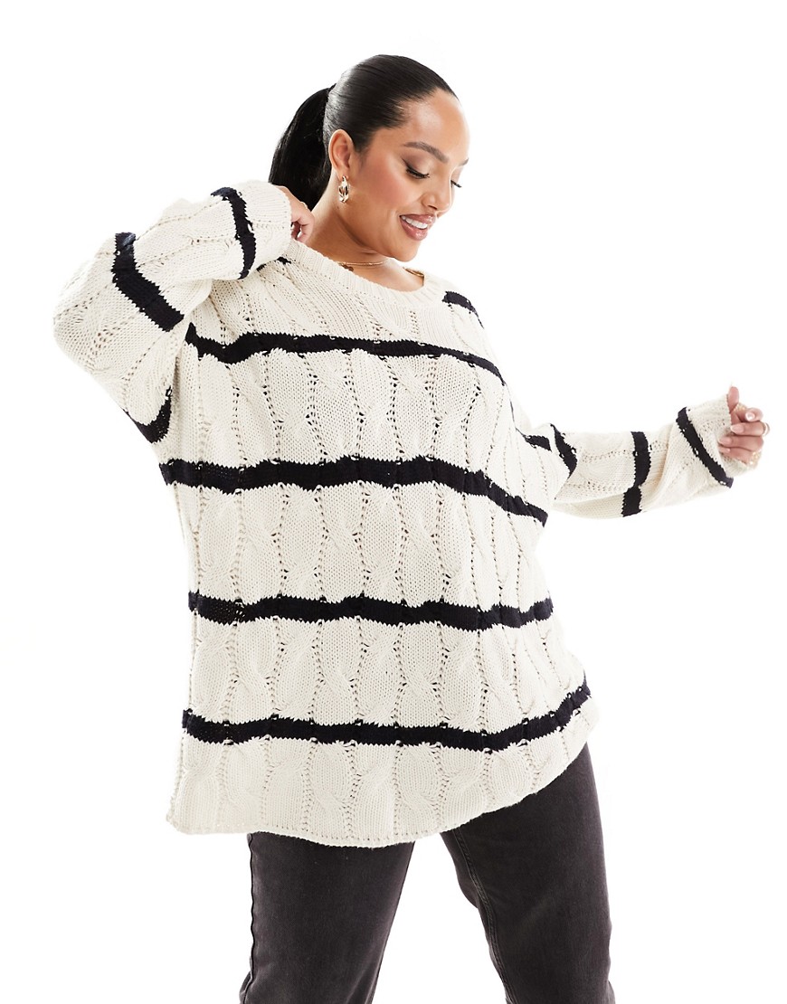 Yours cable knit sweater in stripe