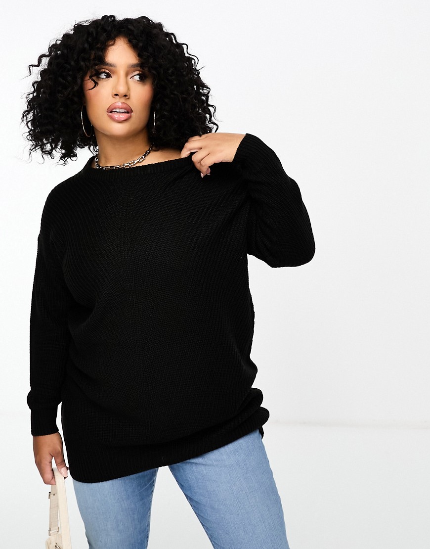 Yours crew neck knitted sweater in black