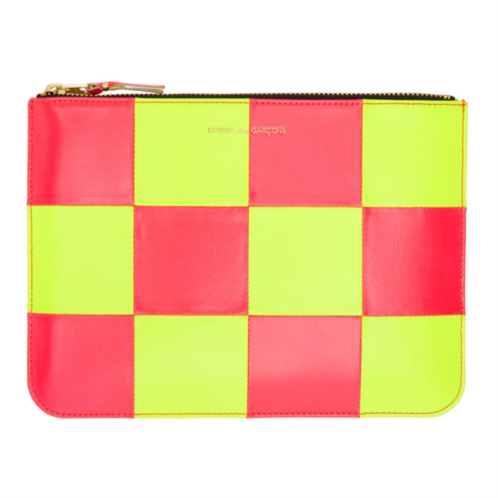 COMME des GARCONS WALLETS Pink & Yellow Fluo Squares Pouch