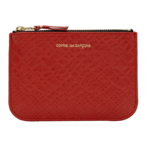 COMME des GARCONS WALLETS Red Small Embossed Roots Pouch