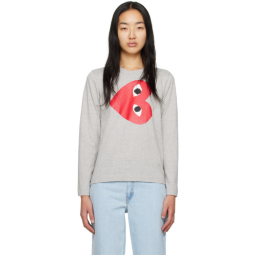 COMME des GARCONS PLAY Gray Rotated Heart Long Sleeve T-Shirt