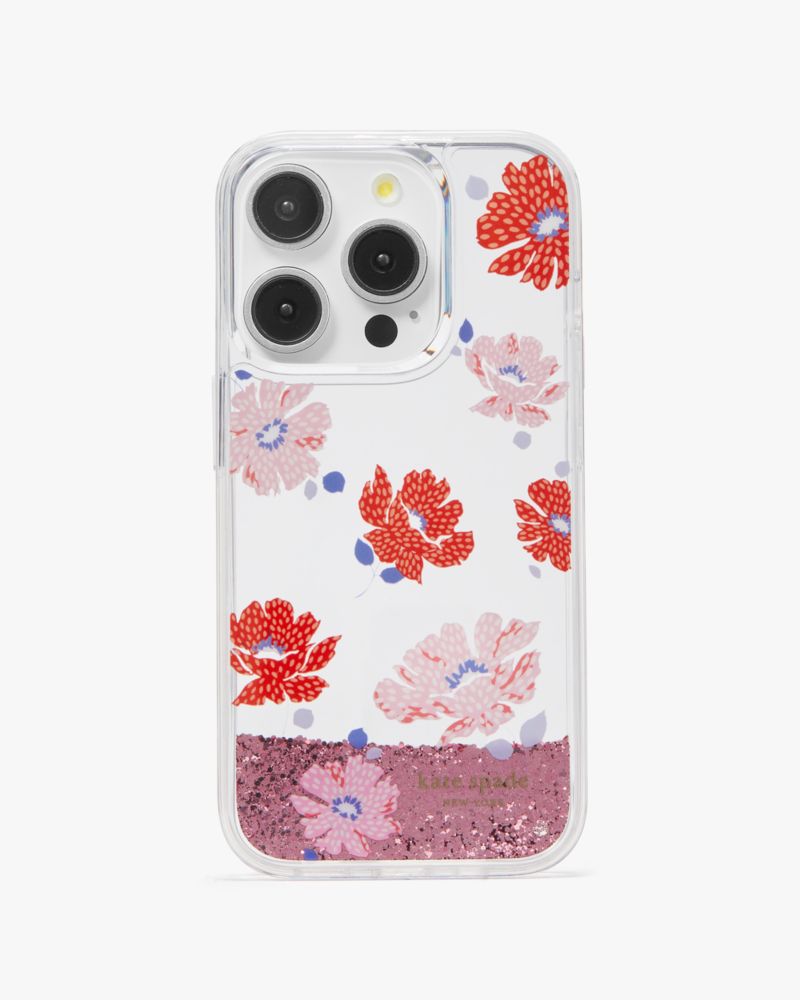 Kate spade Dotty Floral Liquid Glitter I Phone 15 Pro Case