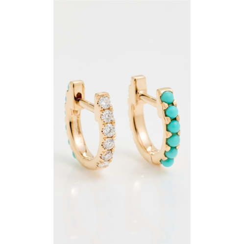 EF Collection Diamond & Turquoise Mini Huggie Earrings