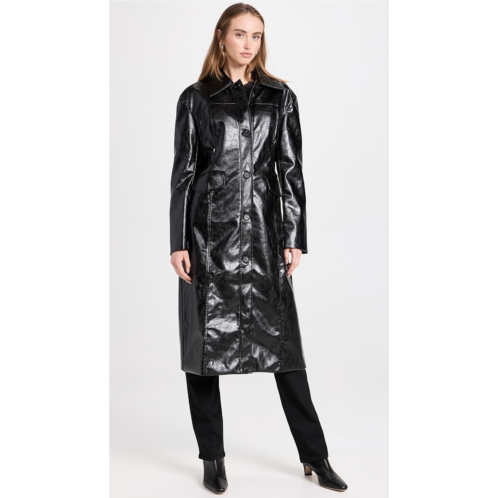 Moon River Faux Leather Midi Coat