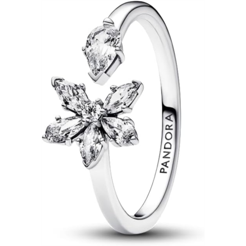 Pandora Sparkling Herbarium Cluster Open Ring - Round Sparkle Ring for Women - Silver Ring for Women - Gift for Her - Sterling Silver with Clear Cubic Zirconia - With Gift Box