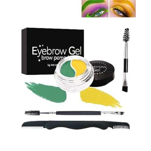 LYSdefeu Eyebrow Gel Brow Pomade Set-2 in 1 Yellow Green Waterproof Tinted Brow Cream Glue & Eye liner Gel for Eye Makeup,Filling & Shaping Brow Filler with Brow Brush Razor,Brow Color for