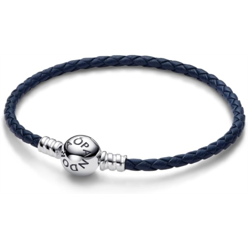 Pandora Moments Woven Leather Bracelet with Silver Clasp - Compatible Moments Charms - Charm Bracelet for Women - Gift for Her - With Gift Box