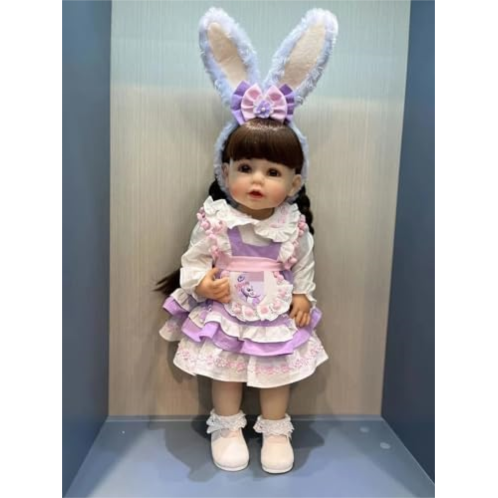 MineeQu TERABITHIA 22 Inches Adorable Lifelike Reborn Baby Doll Crafted in Full Body Silicone Vinyl Anatomically Correct Realistic Smiling Newborn Toddler Girl Dolls Headband Rabbit Ears P