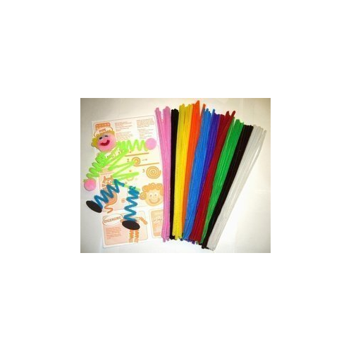 Arts & Crafts World 100 x ASSORTED CHUNKY COLOURED CHENILLE PIPE CLEANERS