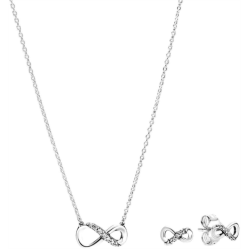 Pandora Infinity Gift Set - Womens Sterling Silver Sparkling Infinity Stud Earrings & Collier Pendant Necklace, 50cm - Jewellery Set With Gift Box