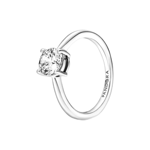 Pandora Sparkling Solitaire Ring - Sterling Silver Ring for Women - Layering or Stackable Ring - Sterling Silver with Clear Cubic Zirconia, With Gift Box