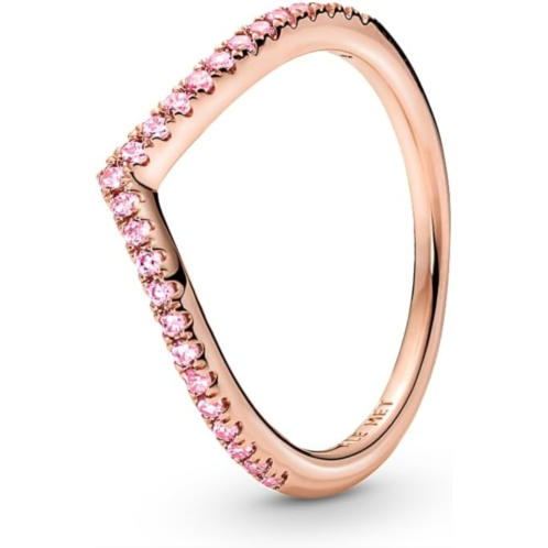 Pandora Wish Sparkling Pink Ring - Simple Rose Gold Ring for Women - Layering or Stackable Ring - Gift for Her - 14k Rose Gold with Pink Cubic Zirconia - With Gift Box