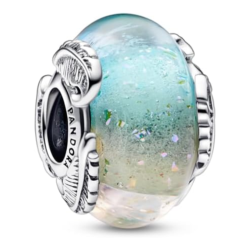 Pandora Multicolor Murano Glass & Curved Feather Charm - Compatible Moments Bracelets - Jewelry for Women - Gift for Women in Your Life - Made with Sterling Silver