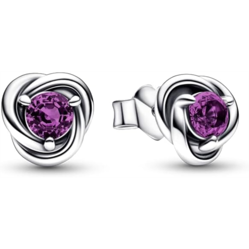 PANDORA February Purple Eternity Circle Stud Earrings - Sterling Silver Birthstone Earrings with Man-Made Stones for Women - Gift for Her - With Gift Box
