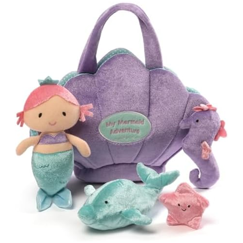 GUND Safco Products Baby Play Soft Collection, Mermaid Adventure 5-Piece Plush Playset with Rattle, Squeaker and Crinkle Plush Toys, Sensory Toy for Babies and Newborns, 8”
