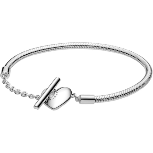 PANDORA Moments Heart T-Bar Closure Snake Chain Bracelet - Charm Bracelet for Women - Compatible with PANDORA Moments Charms - Mothers Day Gift - With Gift Box