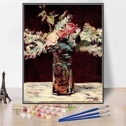 Hhydzq Paint by Numbers Kits for Adults and Kids Lilac and Roses Painting by Edouard Manet Arts Craft for Home Wall Decor