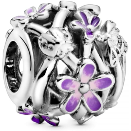 Pandora Openwork Purple Daisy Charm - Compatible Moments Bracelets - Jewelry for Women - Gift for Women in Your Life - Made with Sterling Silver & Enamel