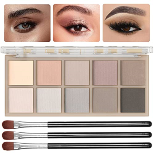 Sulily 10 Colors Eyeshadow Palette Matte Naked Eye Shadow Makeup,High Pigmented, Naturing-Looking, Ultra-Blendable,Long Lasting High Pigment Nude Eyeshadow with 3 Eyeshadow Brush(C