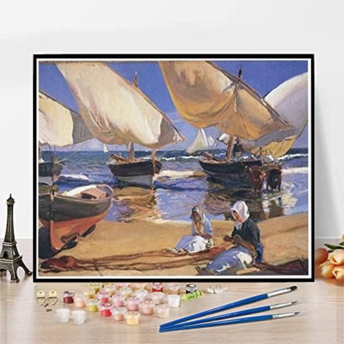 Hhydzq DIY Oil Painting Kit,On The Beach at Valencia Painting by Joaquin Sorolla Arts Craft for Home Wall Decor