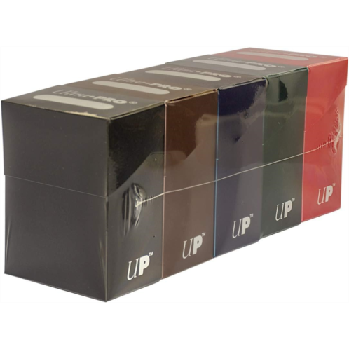 Set of Five New Ultra-Pro Deck Boxes (Dark Colors Incl. Black, Blue, Brown, Green, and Red) for Magic/Pokemon/YuGiOh Cards