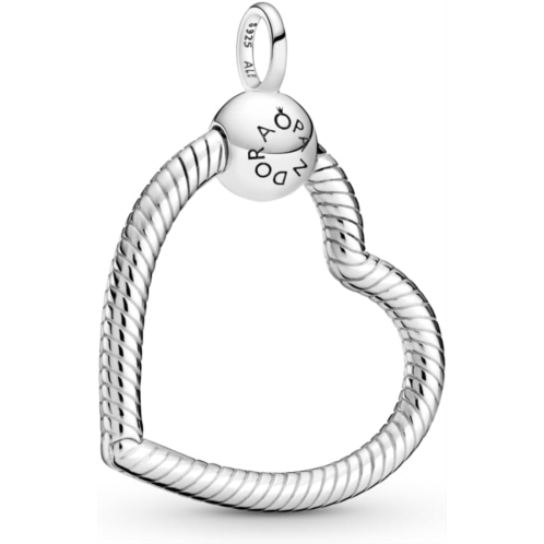 PANDORA Moments Heart Charm Pendant - Compatible with PANDORA Moments - Snake Chain Pendant - Mothers Day Gift - Stunning Jewelry for Women - Sterling Silver - With Gift Box