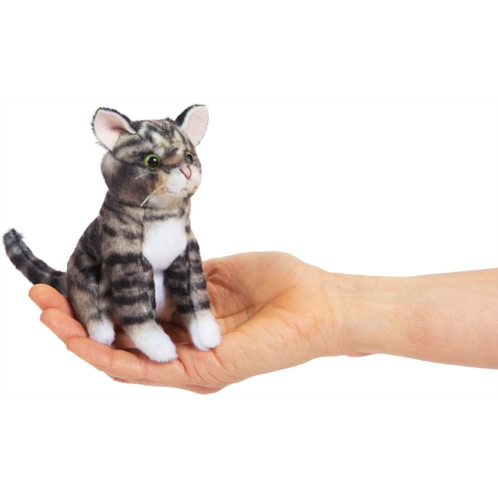 Folkmanis Mini Tabby Cat Finger Puppet, Gray; Black; White