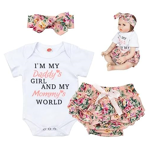 Medylove Reborn Newborn Baby Girl Doll Clothes 3 Pieces Set for 20-22 inch Reborn Dolls Baby Girl Clothing(Daddys Girl and Mommys Word)