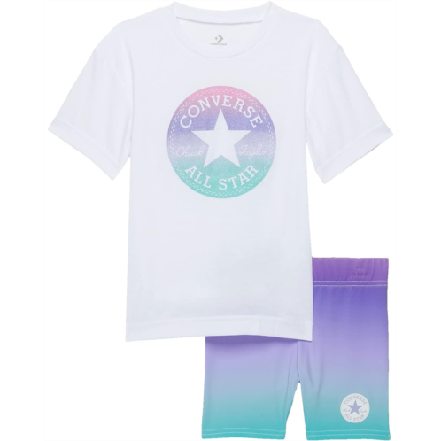Converse Kids Glitter Chuck Patch Elongated T-Shirt and Gradient Print Bike Shorts Set (Toddler)