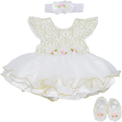 OYESY Reborn Baby Dolls Clothes 22 inch Outfit Accessories Princess Dress 5pcs Set for 18-23 Inch Reborn Doll Newborn Girl&Boy Clothing Set【Super Cute White Dress 5pcs Set 】