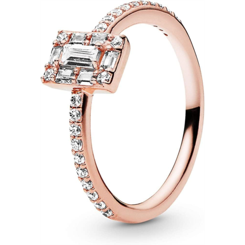 Pandora Sparkling Square Halo Ring - Timeless and Elegant Ring - Promise Ring for Women - Layering or Stackable Ring - Gift for Her - 14k Rose Gold-Plated Rose with Cubic Zirconia