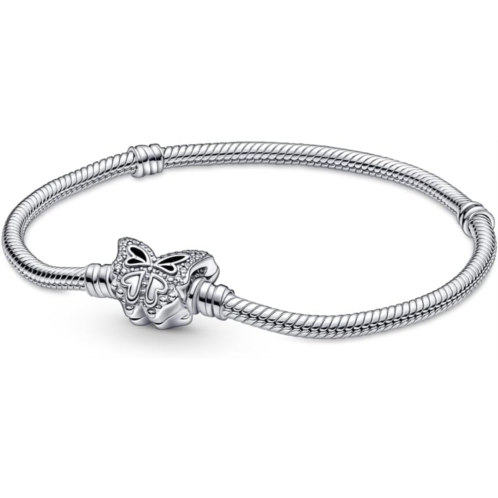PANDORA Moments Butterfly Clasp Snake Chain Bracelet - Compatible with PANDORA Moments Charms - Sterling Silver & Cubic Zirconia Charm Bracelet for Women - Mothers Day Gift - With