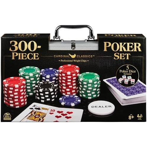 Spin Master Games Cardinal Classics, 300-Piece Poker Set with Aluminum Carrying Case & Professional Weight Chips Plus 5 Poker Dice, Easter Basket Stuffers, for Adults and Kids Ages
