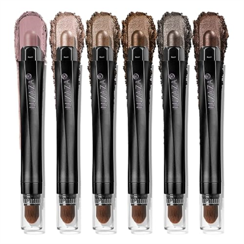 LUXAZA 6 PCS Neutral and Brown Metallic Eyeshadow Stick Pencil Crayon,Champagne Shimmer Cream Eye Brightener Stick Highlighter Makeup,Pro Waterproof & Long Lasting