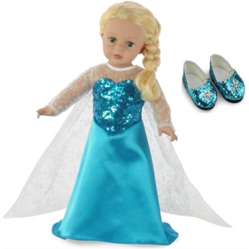 Emily Rose 18 inch Doll Clothes 18 Doll Princess Costume Dress Outfit with Sparkly Snowflake Shoes! - Elsa Inspired Fits Most 18-in Dolls
