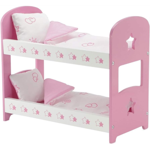 Emily Rose 14 Inch Doll Pink and White Bunkbed Bed Bunk with Reversible Bedding - Star Compatible with American Girl Wellie Wishers Dolls