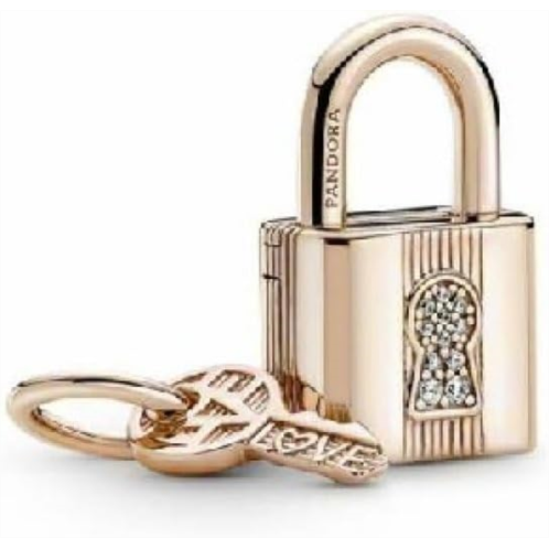 Pandora Padlock and Key Dangle Charm Bracelet Charm Moments Bracelets - Stunning Womens Jewelry - Gift for Women in Your Life - Made Rose & Cubic Zirconia