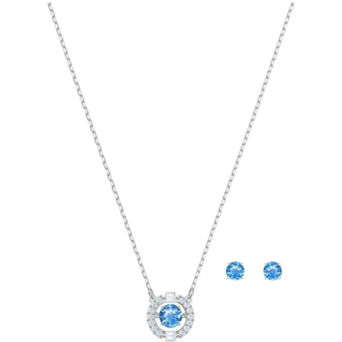 SWAROVSKI Crystal Blue Sparkling Dance Necklace and Earrings Set, Rhodium-Plated