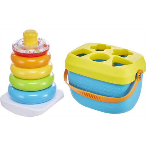 Fisher-Price Infant Gift Set with Babys First Blocks (10 Shapes) and Rock-a-Stack Ring Stacking Toy for Ages 6+ Months (Amazon Exclusive)