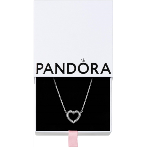 Pandora Sparkling Open Heart Necklace - Great Mothers Day Gift - Stunning Womens Jewelry - Sterling Silver Adjustable Necklace - 17.7 - With Gift Box
