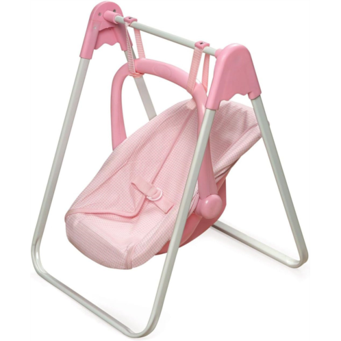 Badger Basket Toy Doll 2-in-1 Pretend Swing and Portable Carrier Seat for 18 inch Dolls - Pink/Gingham