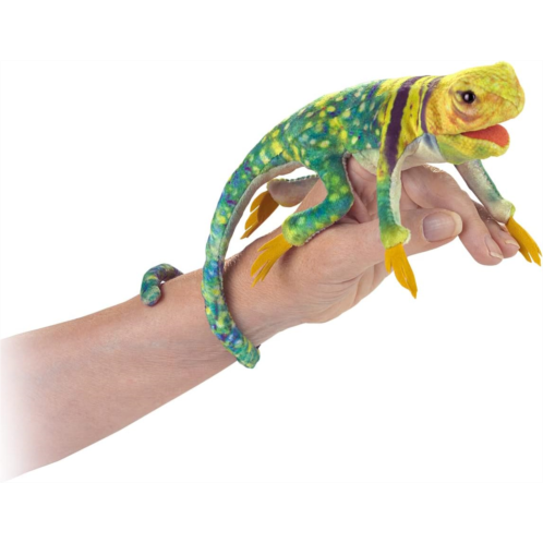 Folkmanis Mini Collared Lizard Finger Puppet, Green, Brown, Yellow, Black