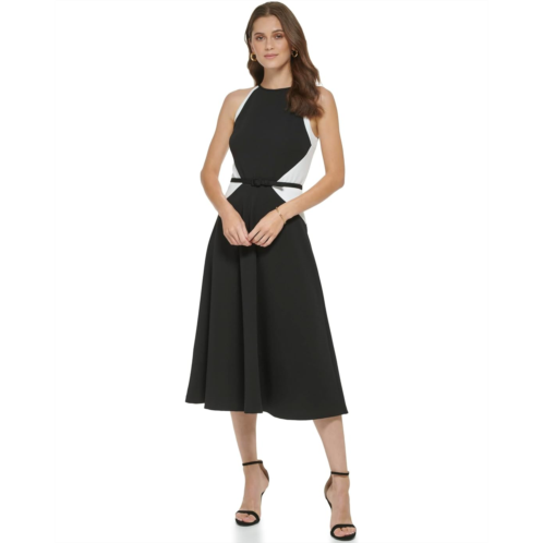 DKNY Sleeveless Color-Block Belted Halter Dress