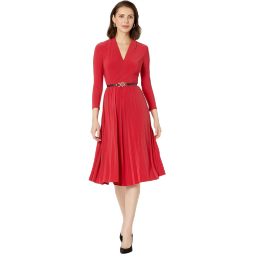 Tommy Hilfiger Long Sleeve V-Neck Jersey Dress with Pleated Skirt