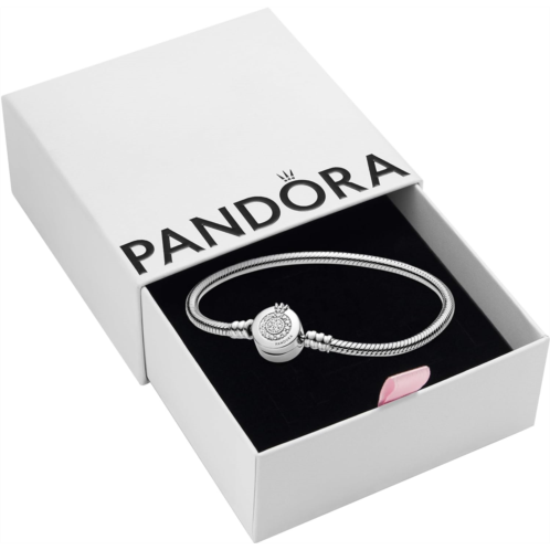 Pandora Moments Sparkling Crown O Pave Clasp Snake Chain Bracelet - Charm Bracelet for Women - Compatible Moments Charms - Cubic Zirconia - 7.1, With Gift Box