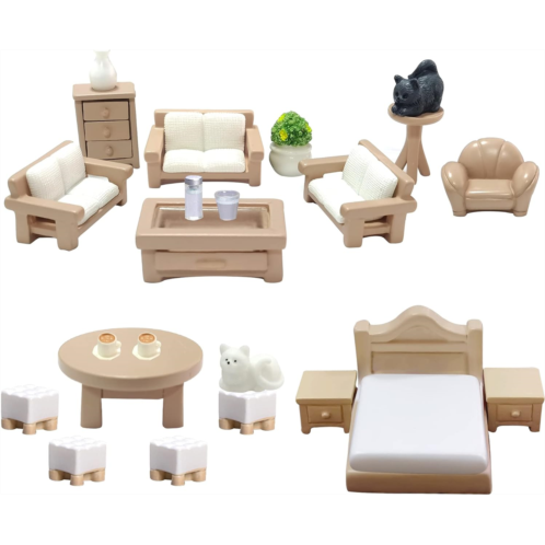 BANBALLON 23 Pieces Dollhouse Mini Furniture Decoration Set DIY Accessories Including Dining Room Sitting Living Bedroom Toys for Baby Children Girls
