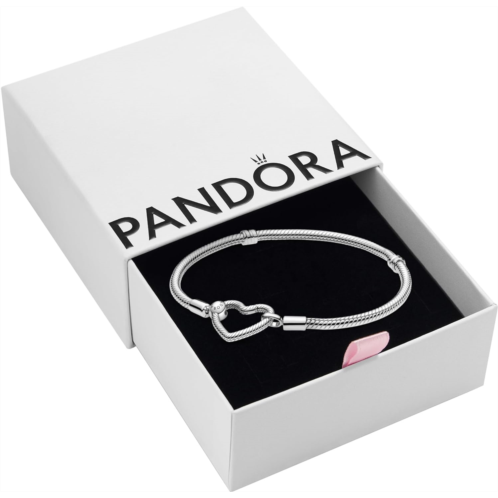 Pandora Moments Heart Clasp Snake Chain Bracelet - Charm Bracelet for Women - Compatible Moments Charms - Sterling Silver, With Gift Box