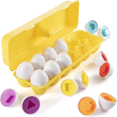 PREXTEX My First Find & Match Easter Matching Eggs w/Yellow Eggs Holder - STEM Toys Educational Toy for Kids & Toddlers to Learn About Shapes & Colors Easter Gift - First Easter To